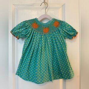 Smocked Auctions Polka Dot Pumpkin Dress (Size 3T)